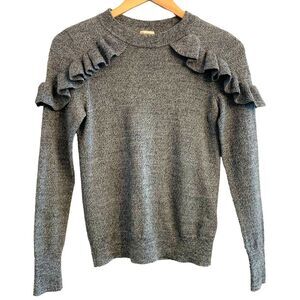 Cremieux Gray Ruffle Shoulder Wool Blend Crew Neck Sweater Size XS